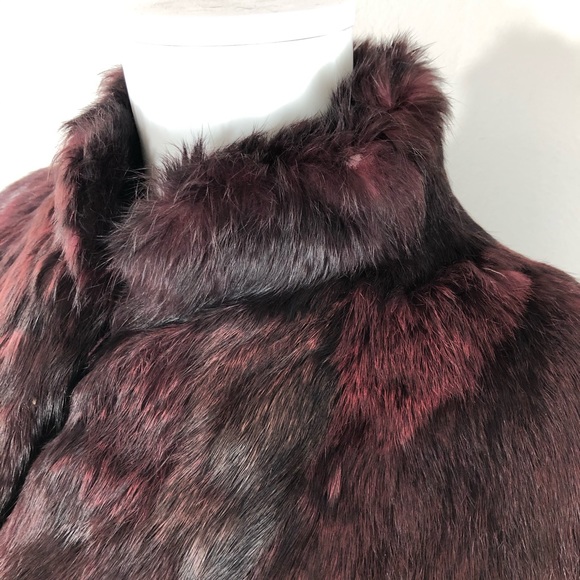 Rabbit Fur Vintage Burgundy Standing Collar Coat - Picture 5 of 10